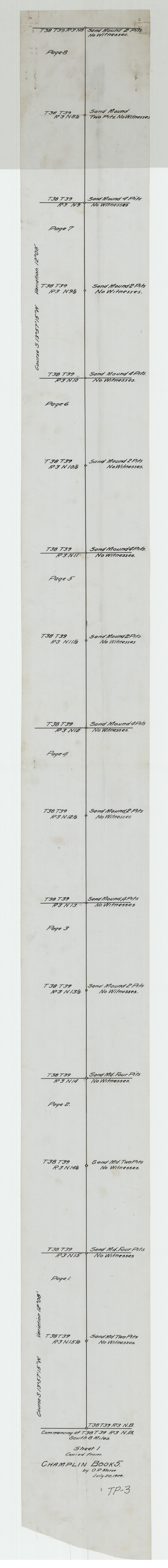 93177, Sheet 1 copied from Champlin Book 5 [Strip Map showing T. & P. connecting lines], Twichell Survey Records