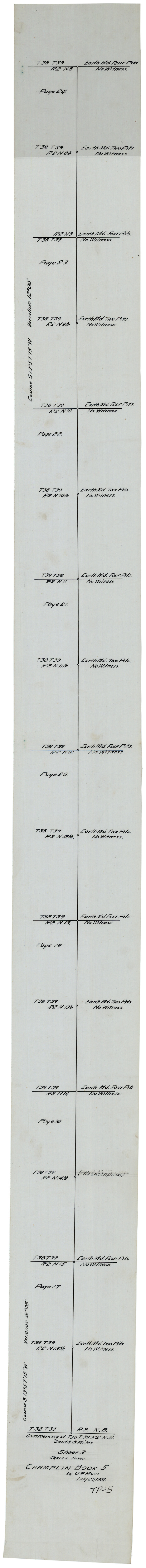 93179, Sheet 3 copied from Champlin Book 5 [Strip Map showing T. & P. connecting lines], Twichell Survey Records