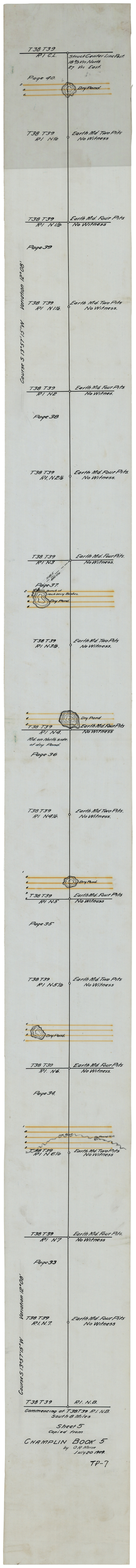 93180, Sheet 5 copied from Champlin Book 5 [Strip Map showing T. & P. connecting lines], Twichell Survey Records