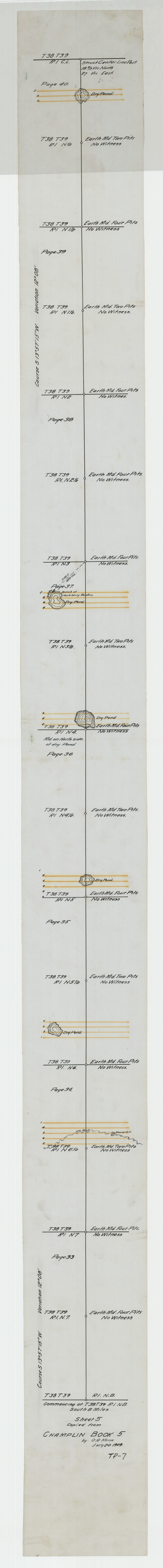 93180, Sheet 5 copied from Champlin Book 5 [Strip Map showing T. & P. connecting lines], Twichell Survey Records