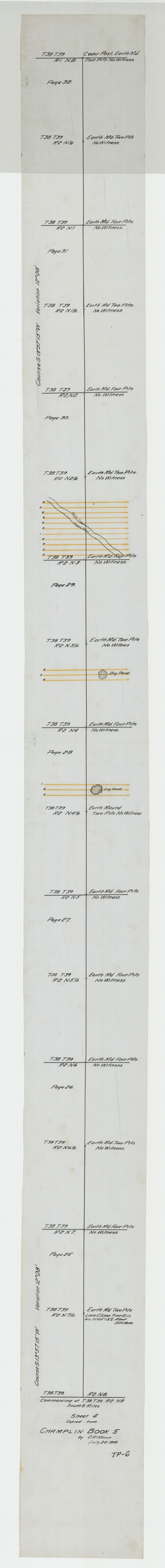 93181, Sheet 4 copied from Champlin Book 5 [Strip Map showing T. & P. connecting lines], Twichell Survey Records