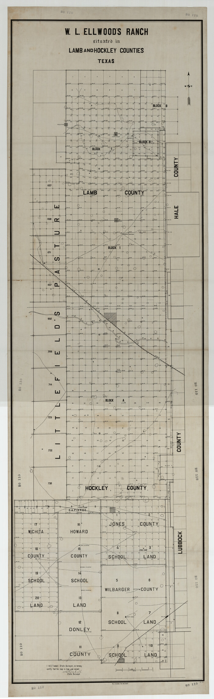 93208, W. L. Ellwood's Ranch situated in Lamb and Hockley Counties, Twichell Survey Records