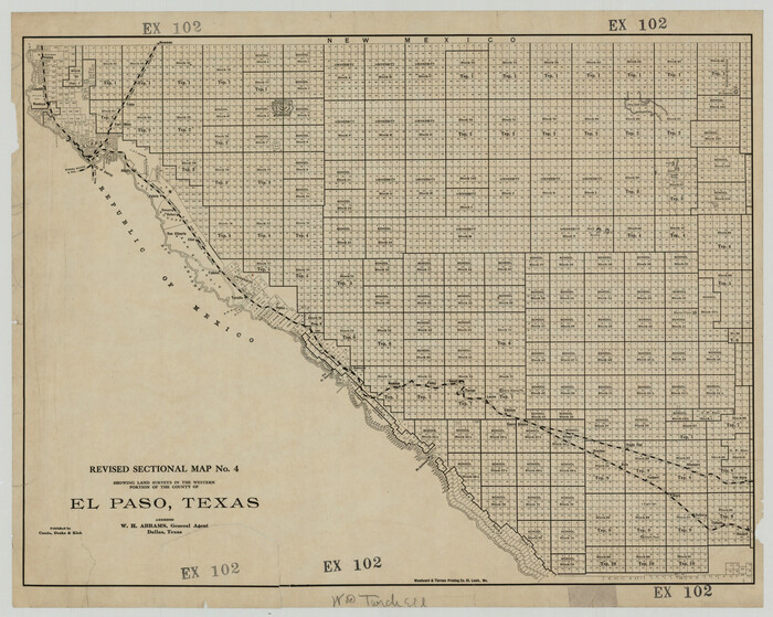 93226, Revised Sectional Map No. 4 Showing Land Surveys in the Western Portion of the County of El Paso, Texas, Twichell Survey Records