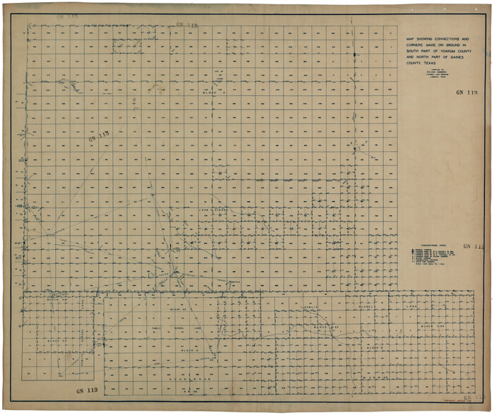 93255, Map showing connections and corners made on ground in south part of Yoakum County and north part of Gaines County, Texas, Twichell Survey Records