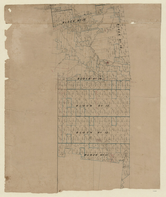 93456, [Map of Texas and Pacific Blocks from Brazos River westward through Palo Pinto, Stephens, Shackelford, Jones, Callahan, Taylor, Fisher, Nolan and Mitchell Counties], General Map Collection
