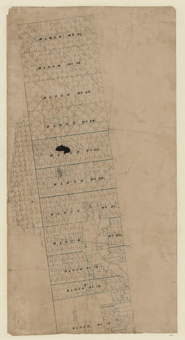 93457, [Map of Texas and Pacific Blocks from Brazos River westward through Palo Pinto, Stephens, Shackelford, Jones, Callahan, Taylor, Fisher, Nolan and Mitchell Counties], General Map Collection