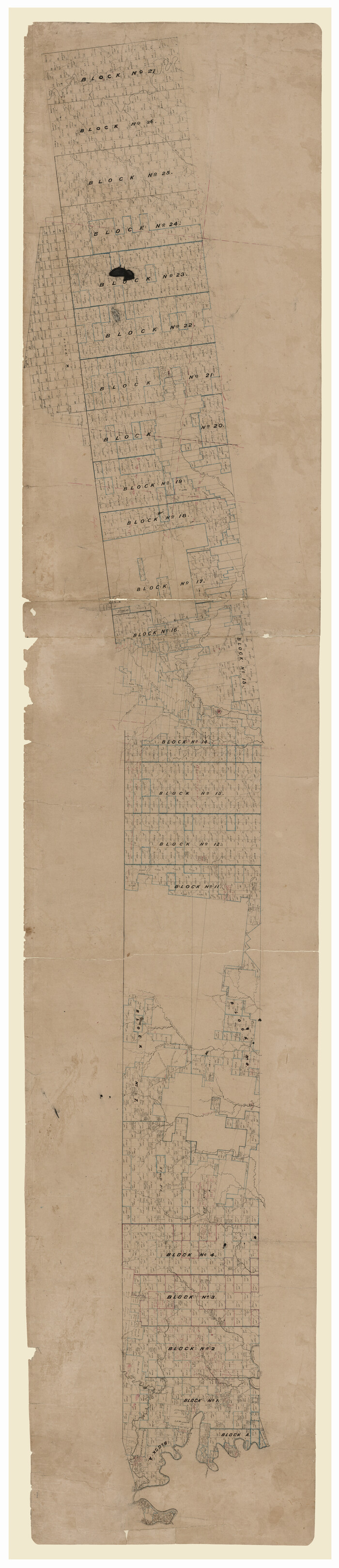 93460, [Map of Texas and Pacific Blocks from Brazos River westward through Palo Pinto, Stephens, Shackelford, Jones, Callahan, Taylor, Fisher, Nolan and Mitchell Counties], General Map Collection