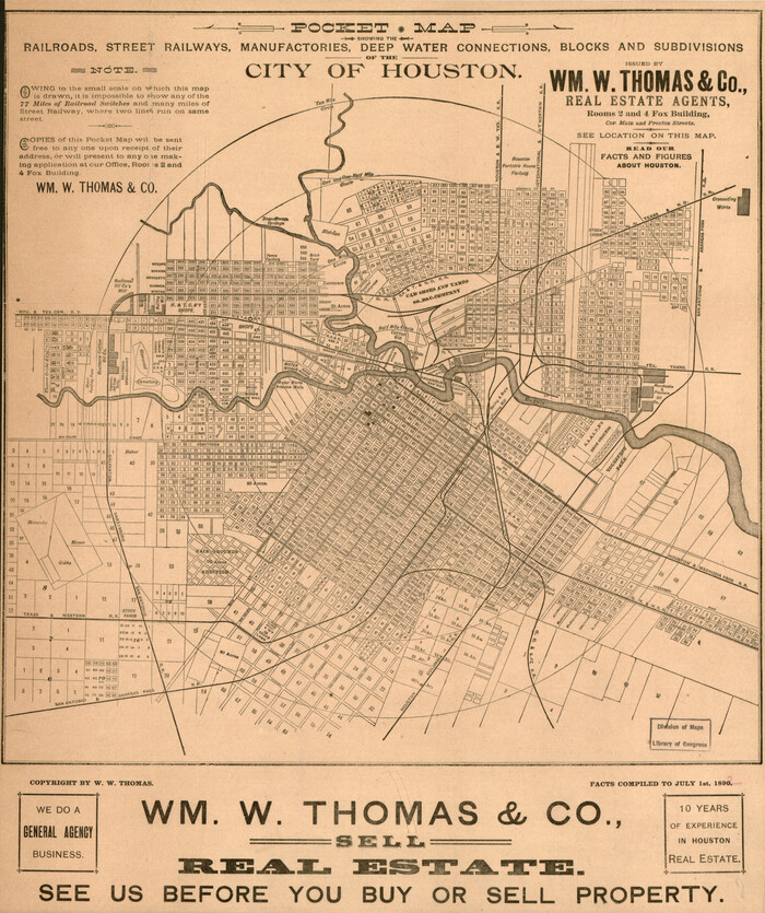 93487, Pocket Map Showing the Railroads, Street Railways, Manufactories, Deep Water Connections, Blocks and Subdivisions of the City of Houston, Library of Congress