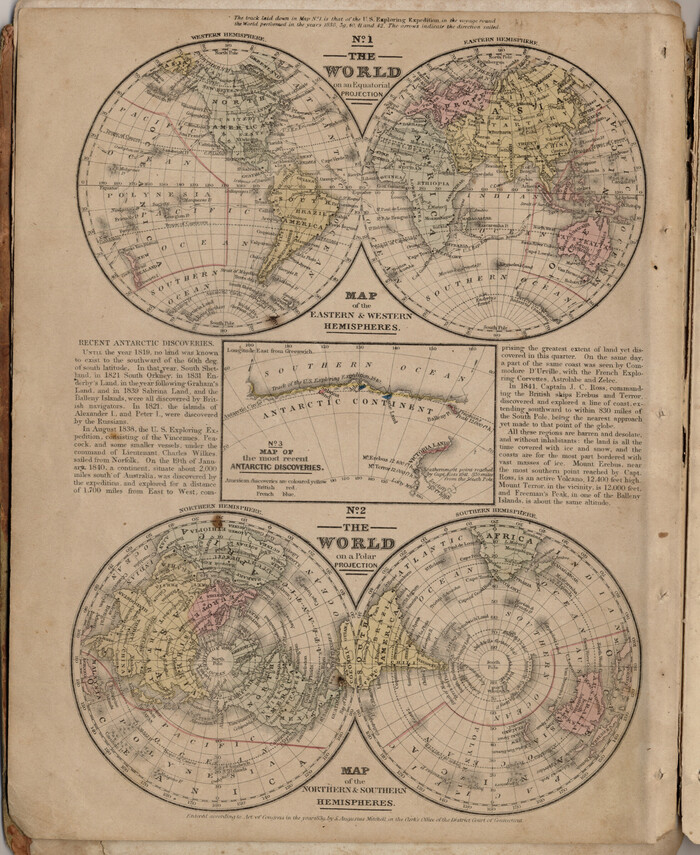 93492, The World on an Equatorial Projection, Map of the Eastern and Western Hemispheres / The World on a Polar Projection, Map of the Northern and Southern Hemispheres / Inset: Map of the most recent Antarctic Discoveries, General Map Collection

