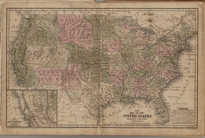 93494, Map of the United States engraved to illustrate Mitchell's school and family geography (Inset: Map of the Gold Region of California), General Map Collection
