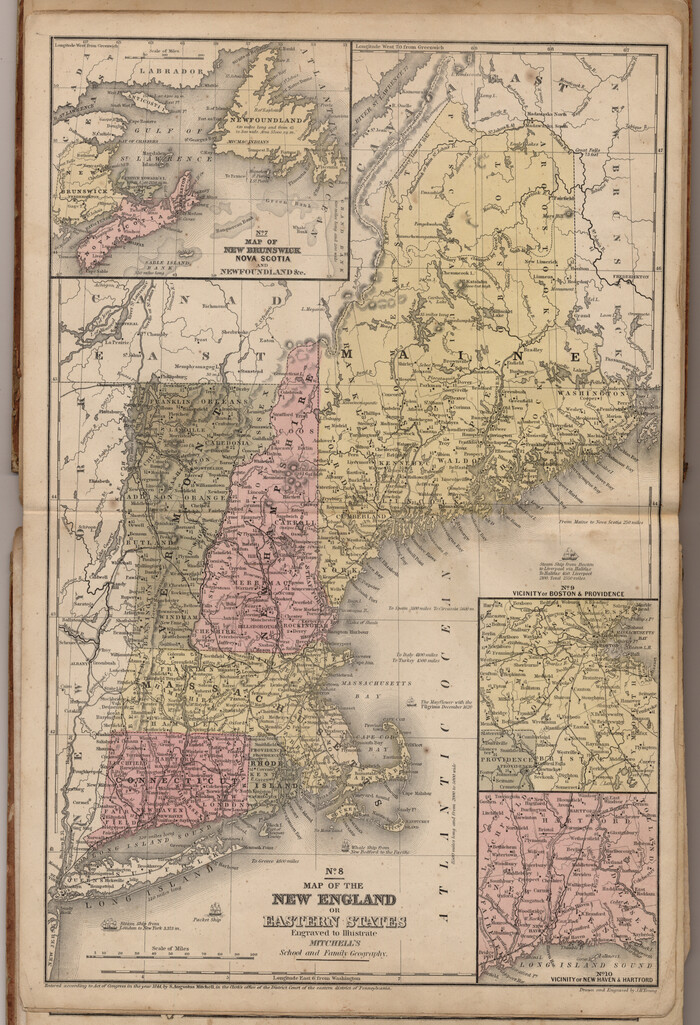 93495, Map of the New England or Eastern States (Inset 1: Map of New Brunswick, Nova Scotia and Newfoundland / Inset 2: Vicinity of Boston and Providence / Inset 3: Vicinity of New Haven and Hartford), General Map Collection