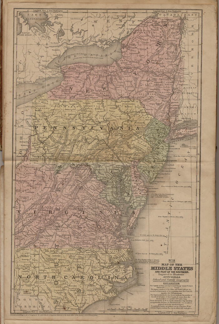 93496, Map of the Middle States and part of the Southern engraved to illustrate Mitchell's school and family geography, General Map Collection
