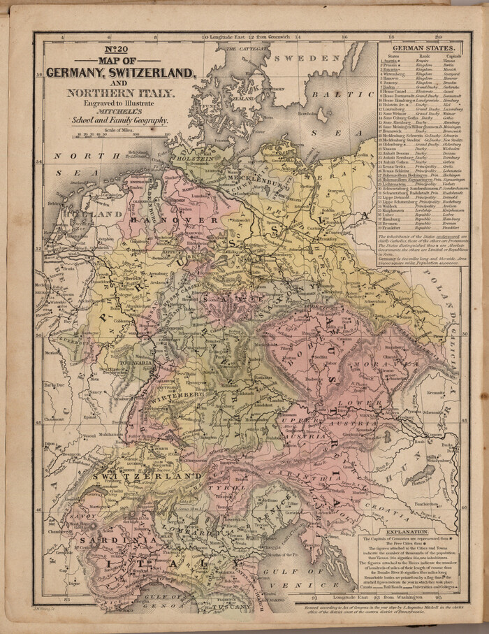 93504, Map of Germany, Switzerland and Northern Italy engraved to illustrate Mitchell's school and family geography, General Map Collection