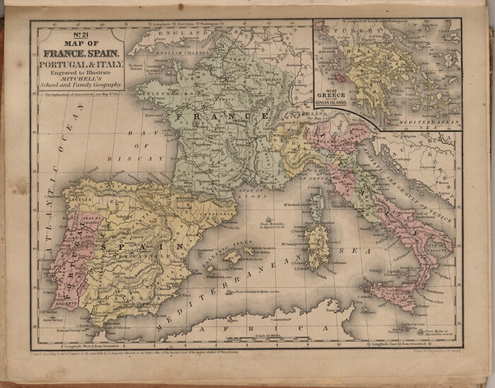 93505, Map of France, Spain, Portugal and Italy engraved to illustrate Mitchell's school and family geography (Inset: Greece and the Ionian Islands), General Map Collection