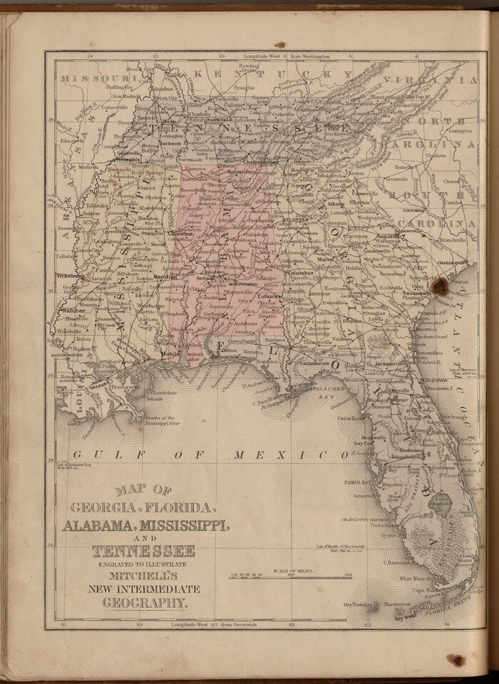 93518, Map of Georgia, Florida, Alabama, Mississippi and Tennessee engraved to illustrate Mitchell's new intermediate geography, General Map Collection
