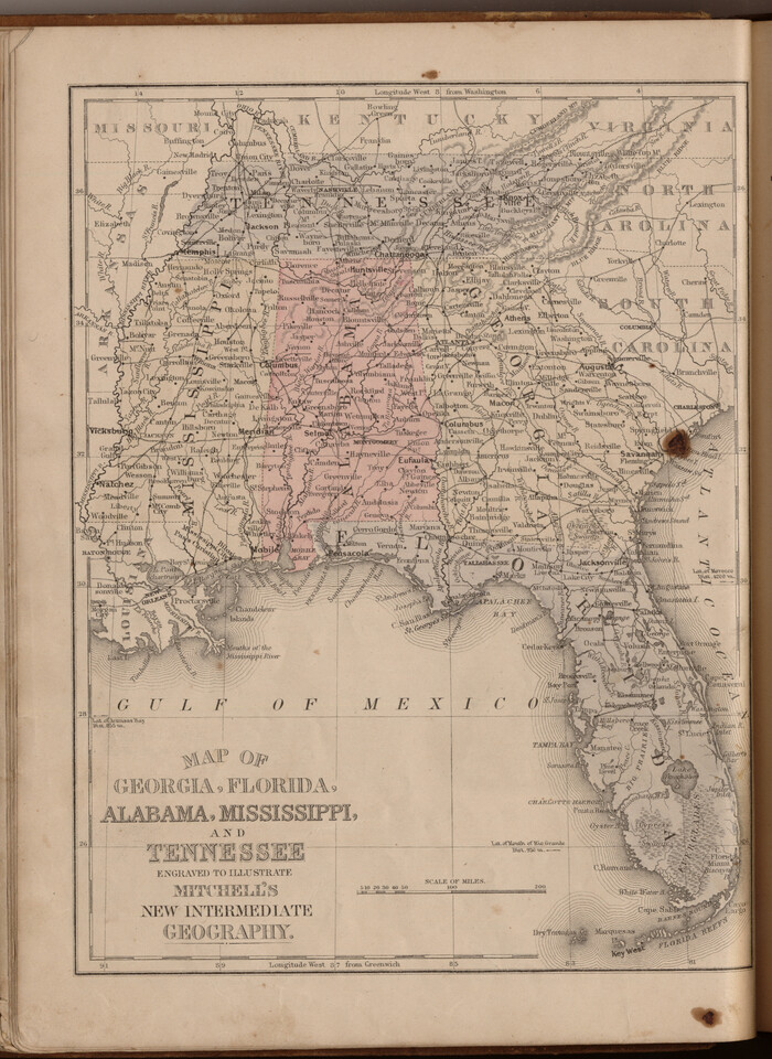 93518, Map of Georgia, Florida, Alabama, Mississippi and Tennessee engraved to illustrate Mitchell's new intermediate geography, General Map Collection