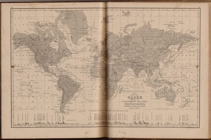 93532, Map of the Globe showing its continents, islands, mountain ranges, table lands, plains and slopes, General Map Collection