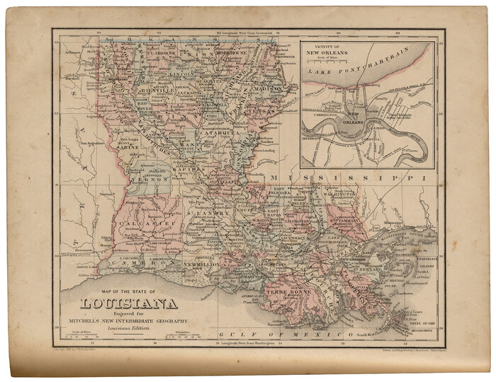 93533, Map of the State of Louisiana engraved for Mitchell's new intermediate geography, Louisiana Edition (Inset: Vicinity of New Orleans), General Map Collection