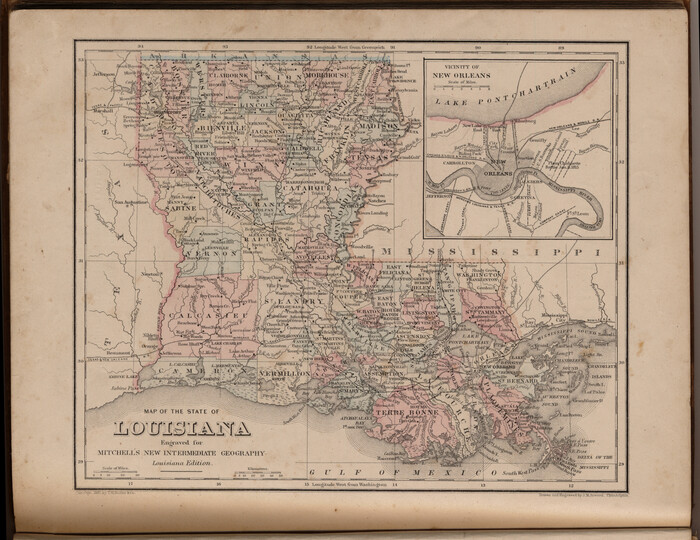 93533, Map of the State of Louisiana engraved for Mitchell's new intermediate geography, Louisiana Edition (Inset: Vicinity of New Orleans), General Map Collection
