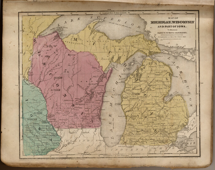 93542, Map of Michigan, Wisconsin and part of Iowa to illustrate Olney's school geography, General Map Collection

