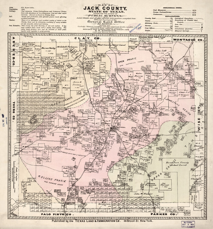 93591, Map of Jack County, State of Texas : exhibiting the extent of public surveys land grants and all other official information compiled from official surveys of the Genral Land Office at Austin…, Library of Congress