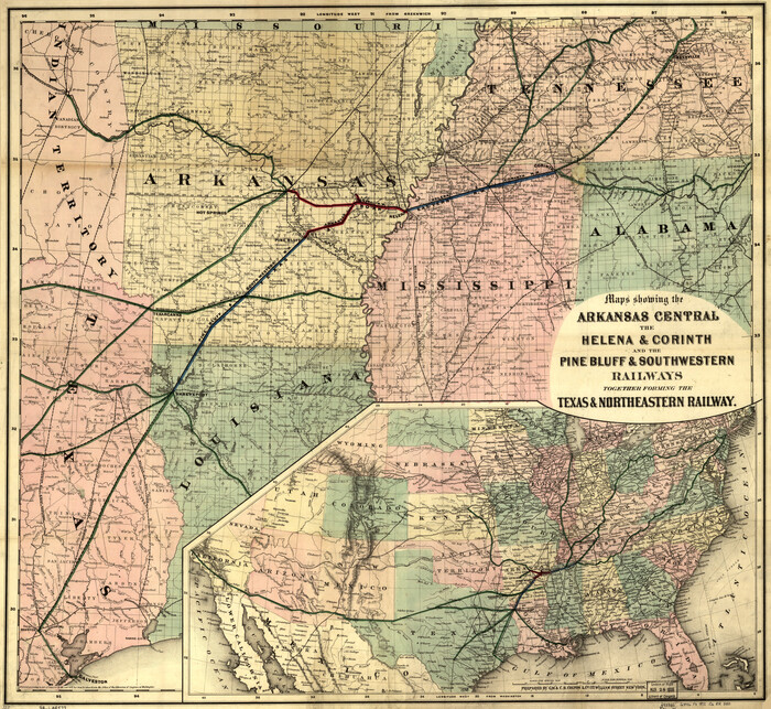 93609, Maps showing Arkansas Central, the Helena & Corinth, and the Pine Bluff & Southwestern Railroads together forming the Texas & Northeastern Railway., Library of Congress