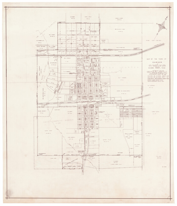 93672, Map of the Town of Dawson in John Fullerton, G. W. Rose, David Onstott and Wm. Walker Surveys, General Map Collection