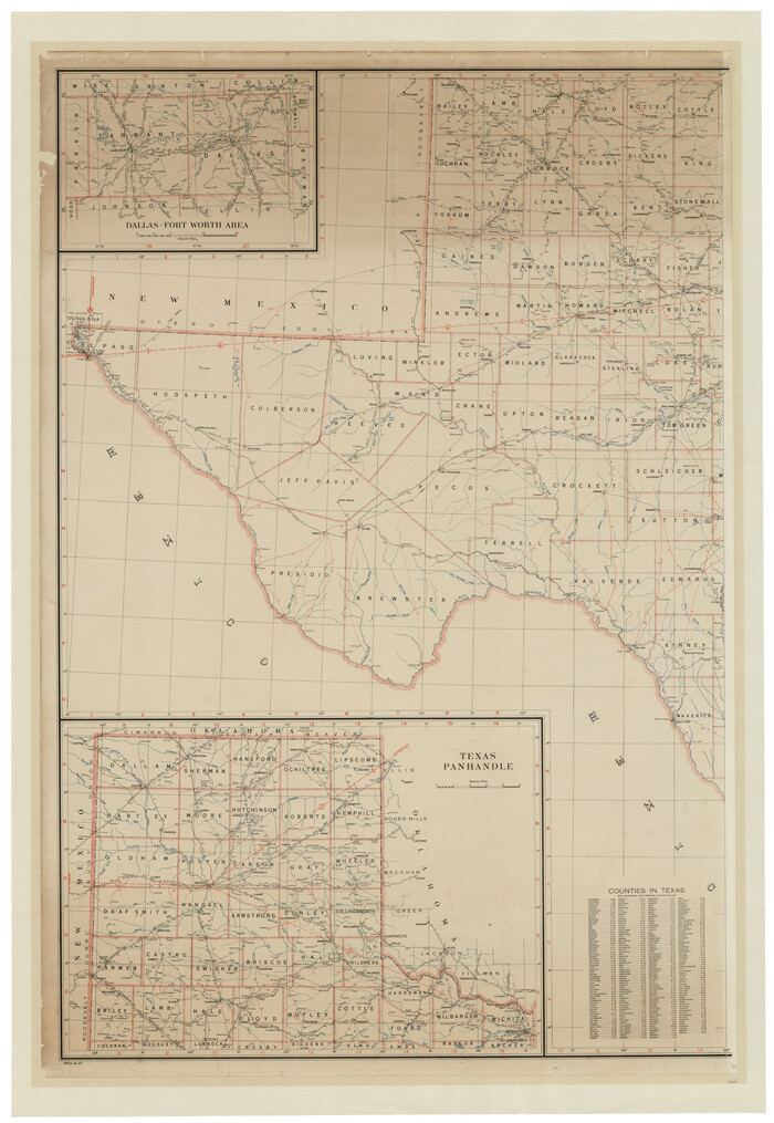 93699, Post Route Map of Texas (Inset 1: Dallas-Fort Worth Area; Inset 2: Texas Panhandle), General Map Collection