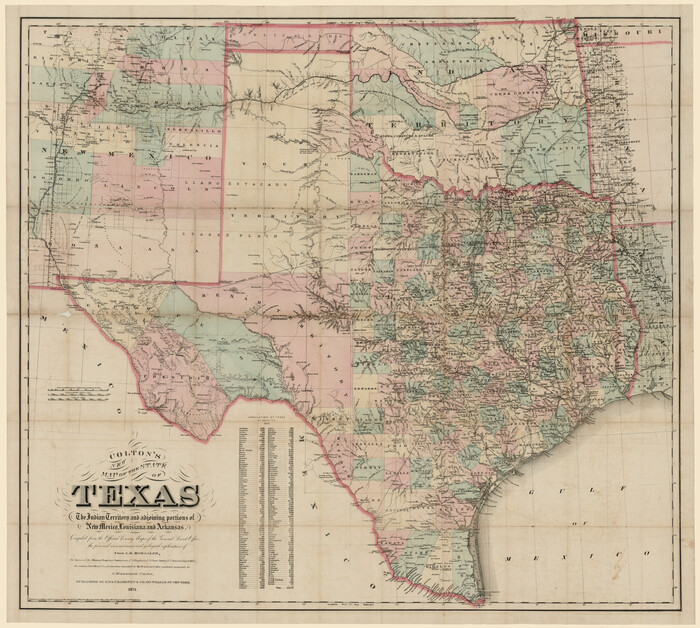 93762, Colton's new map of the State of Texas, the Indian Territory and adjoining portions of New Mexico, Louisiana and Arkansas, Rees-Jones Digital Map Collection