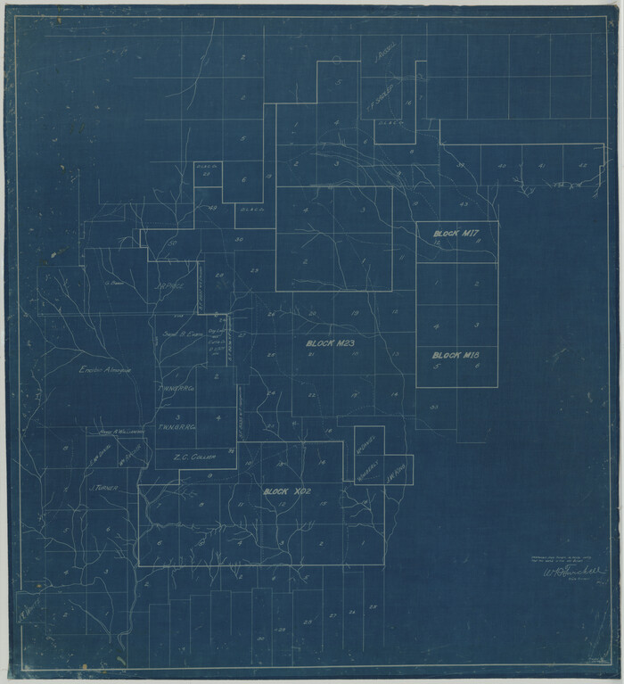 93791, [Surveying Sketch of Encibio Almaguie, T. W. N. G. R. R. Co., et al in Hutchinson County, Texas], Maddox Collection