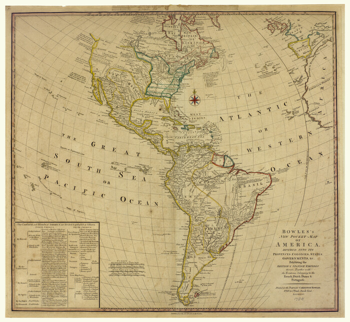 93838, Bowles's New Pocket Map of America divided into its Provinces, Colonies, States, Governments &c. exhibiting the British and Spanish Empires therein; together with the Territories belonging to the French, Dutch, Danes & Portuguese, Holcomb Digital Map Collection