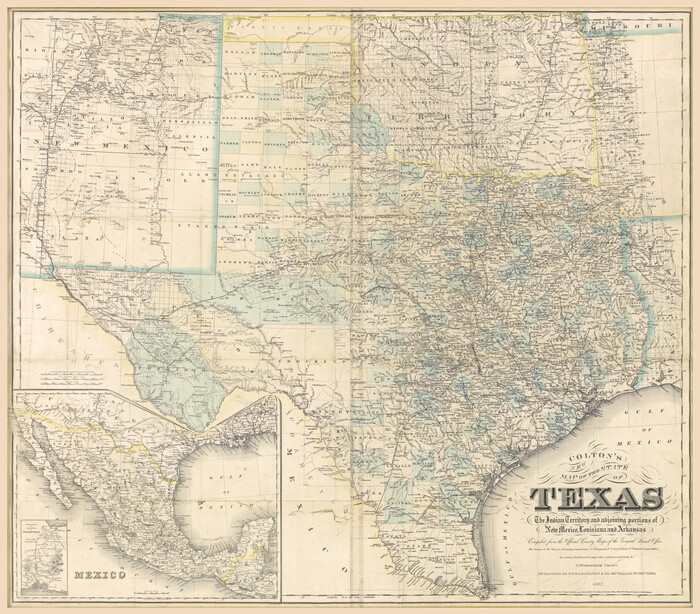 93909, Colton's New Map of the State of Texas, the Indian Territory and adjoining portions of New Mexico, Louisiana and Arkansas, Holcomb Digital Map Collection
