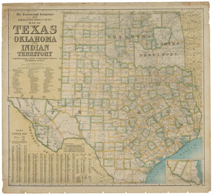 93911, The Scarborough Company's New Railroad, Post Office & County Map of Texas, Oklahoma and Indian Territory Compiled from the Latest Government Surveys and Original Sources, Holcomb Digital Map Collection