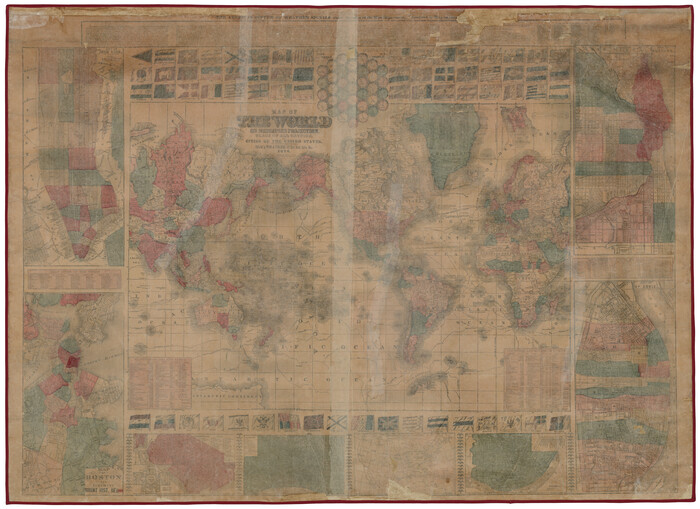 93914, Map of the World on Mercator's Projection, flags of all nations and cities of the United States, Holcomb Digital Map Collection