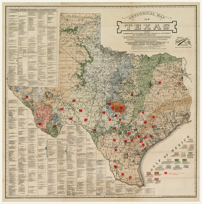 93937, Geological map of Texas showing approximate locations and drilling wells. Also names of companies drilling, Rees-Jones Digital Map Collection