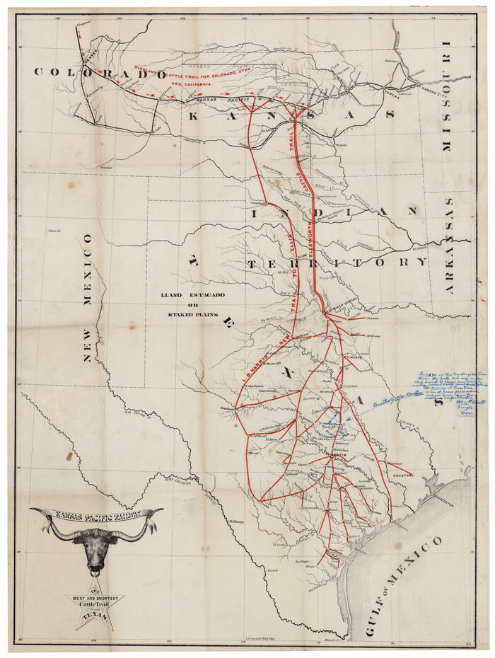 93938, Guide map of the Great Texas Cattle Trail from Red River crossing to the Old Reliable Kansas Pacific Railway, Rees-Jones Digital Map Collection