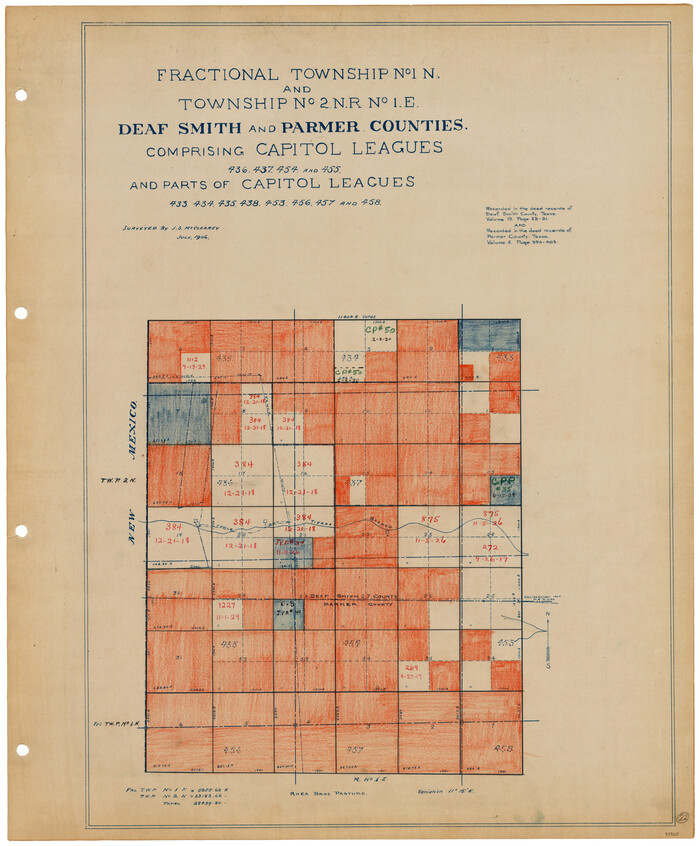 93965, Fractional Township No. 1N and Township No. 2N R. No. 1E, Deaf Smith and Parmer Counties comprising Capitol Leagues 436, 437, 454, and 455 and parts of Capitol Leagues 433, 434, 435, 438, 453, 456, 457 and 458, General Map Collection