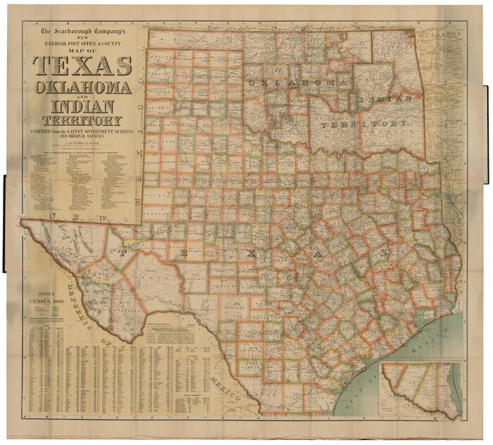 93967, The Scarborough Company's New Railroad, Post Office & County Map of Texas, Oklahoma and Indian Territory Compiled from the Latest Government Surveys and Original Sources, Non-GLO Digital Images
