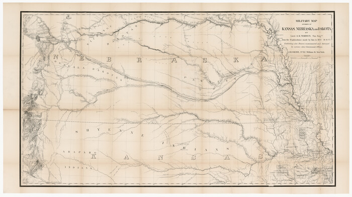 93995, Military Map of parts of Kansas, Nebraska and Dakota by Lieut. G.K. Warren, Top. Engrs. from the Explorations made by him in 1855, 56 & 57 exhibiting also routes reconnouered [sic] and surveyed by various other government officers, Rees-Jones Digital Map Collection