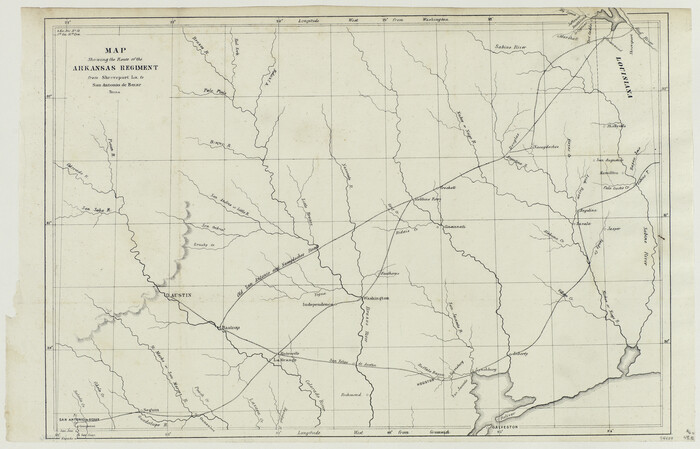94000, Map Showing the Route of the Arkansas Regiment from Shreveport La. To San Antonio de Bexar Texas, General Map Collection