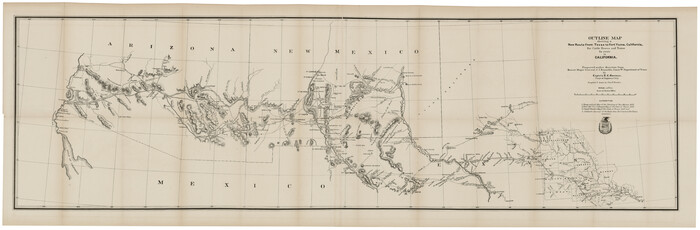 94048, Outline Map showing a new route from Texas to Fort Yuma, California for cattle droves and trains en route to California, Rees-Jones Digital Map Collection
