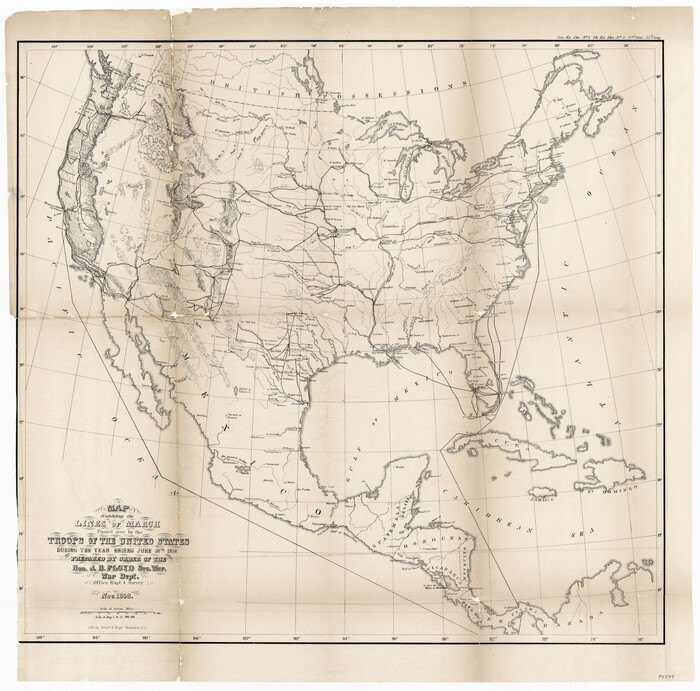 94079, Map exhibiting the lines of march passed over by the troops of the United States during the year ending June 30th, 1858 prepared by order of the Hon. J.B. Floyd, Sec. War., General Map Collection