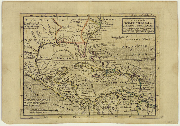 94087, A Map of the West-Indies & c., Mexico or New Spain. Also ye trade winds and ye several tracts made by ye Galeons and Flota from place to place, General Map Collection