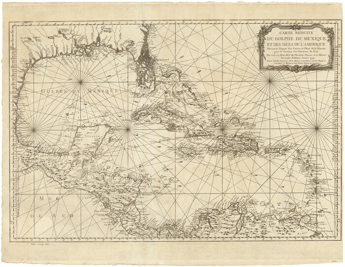 94097, Carte Reduite du Golphe du Mexique et des isles de l'Amerique dressée au depost des cartes et plans de la Marine pour le service des vaisseaux du Roy, General Map Collection