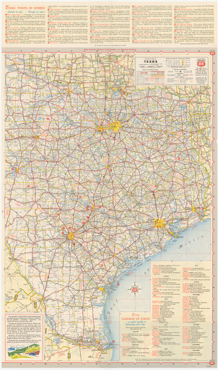 94187, Texas Highway Map Points of Interest, Recreational Facilities Guide, Special Events Calendar [Recto], General Map Collection