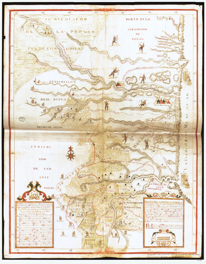 94267, Mapa de la Sierra Gorda y Costa de el Seno Mexicano, desde la Ciudad de Querétaro, que se halla situada cerca de los veinte y un grados, hasta los veinte y ocho y medio en que esta la Bahia de el Espiritu Santo, sus Ríos, Ensenadas, y Fronteras, General Map Collection
