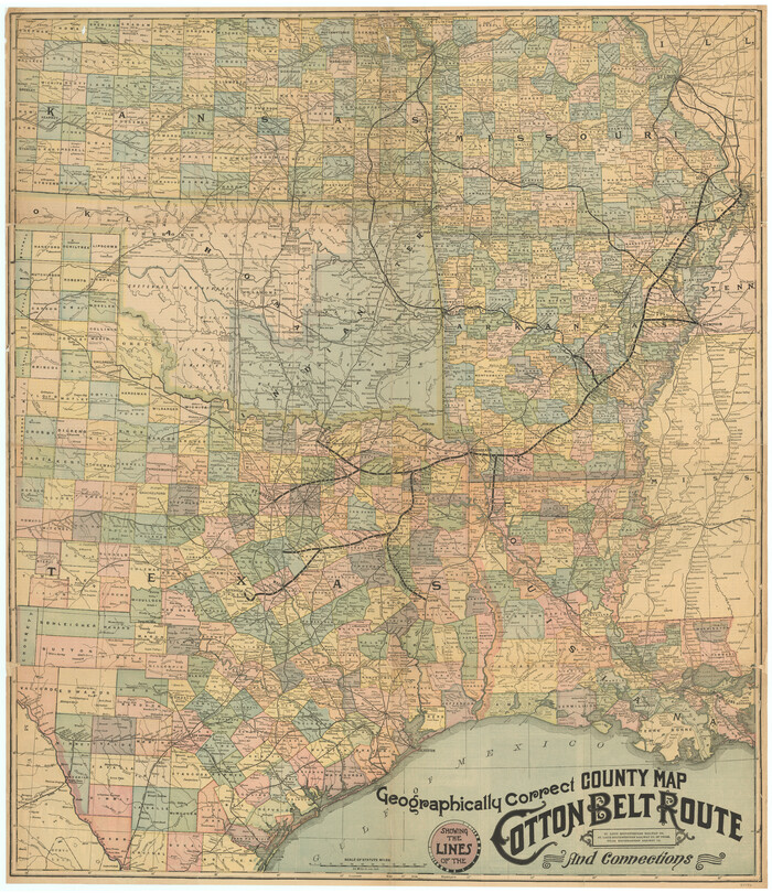 95147, Geographically Correct County Map showing the lines of the Cotton Belt Route (St. Louis Southwestern Railway Co., St. Louis Southwestern Railway Co. of Texas, Tyler Southeastern Railway Co.) and Connections, General Map Collection