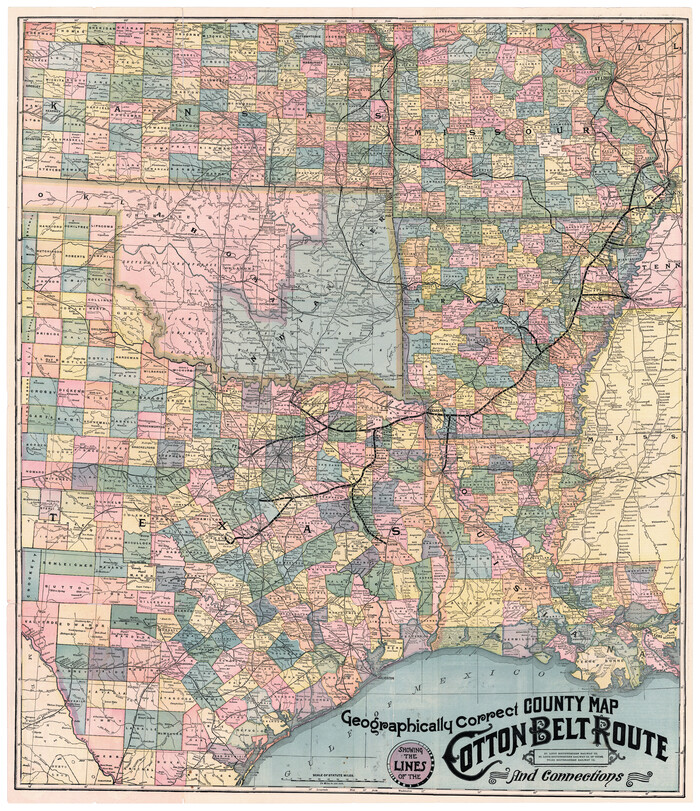 95839, Geographically Correct County Map showing the lines of the Cotton Belt Route and connections, Cobb Digital Map Collection - 1