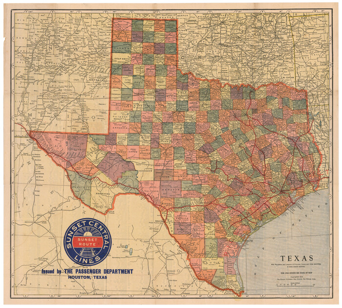 95877, Texas with population and location of principal towns and cities according to latest reliable statistics, Cobb Digital Map Collection
