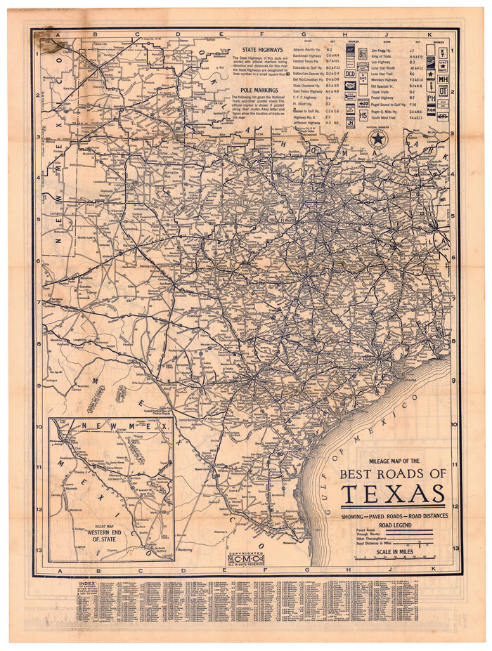95894, Mileage Map of the Best Roads of Texas showing paved roads, road distances, Cobb Digital Map Collection - 1